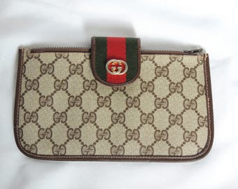 Vintage Gucci Rare Zippered Clutch Purse Pouch Handbag Make-up Case
