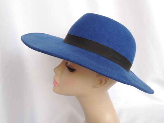 Vintage Royal Blue Wool Felt Fedora Style Dress H… - image 4