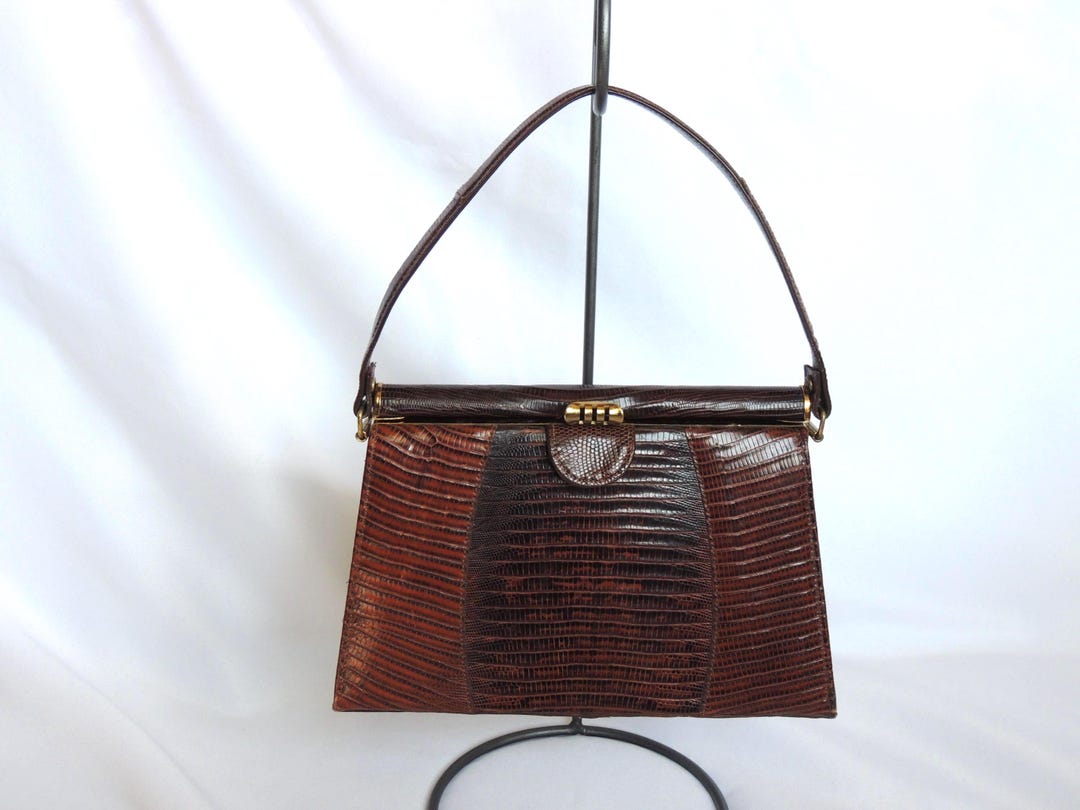 Vintage Two Toned Brown Lizard Handbag Purse Evening Bag - Etsy