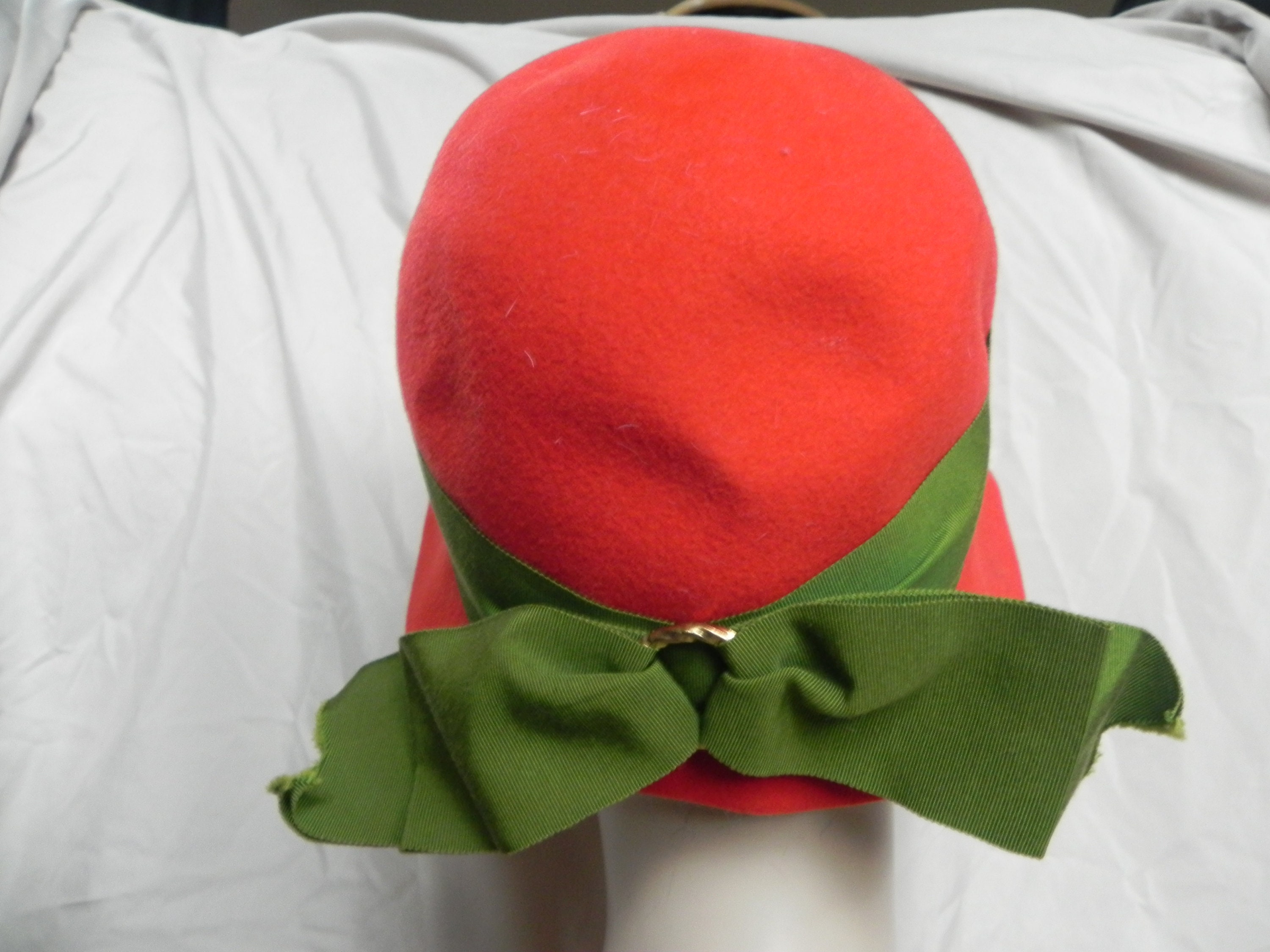 Vintage Frank Olive Frank\'s Girl Womens Red Wool Felt Hat Striped Ribbon Bow Box Vintage Frank Olive Frank main image 2