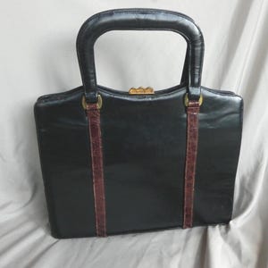 Bolso vintage de cuero negro con doble asa de Andrew Geller