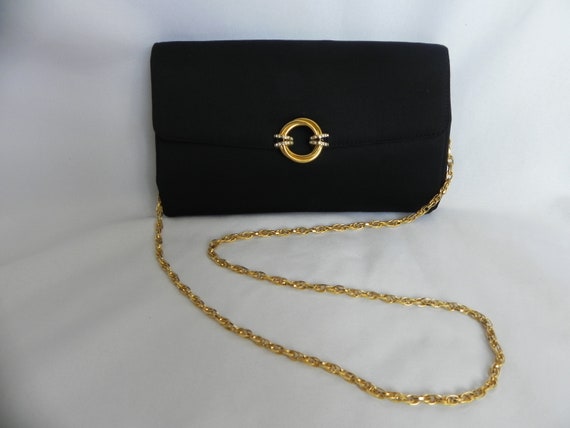 Black Silk Rodo Designer Evening Bag Purse Should… - image 1