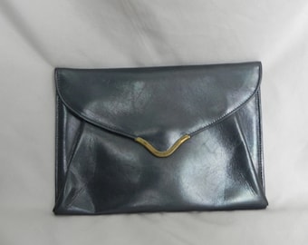 Small Black Leather Envelope Clutch Purse Pouch Handbag Coin Purse