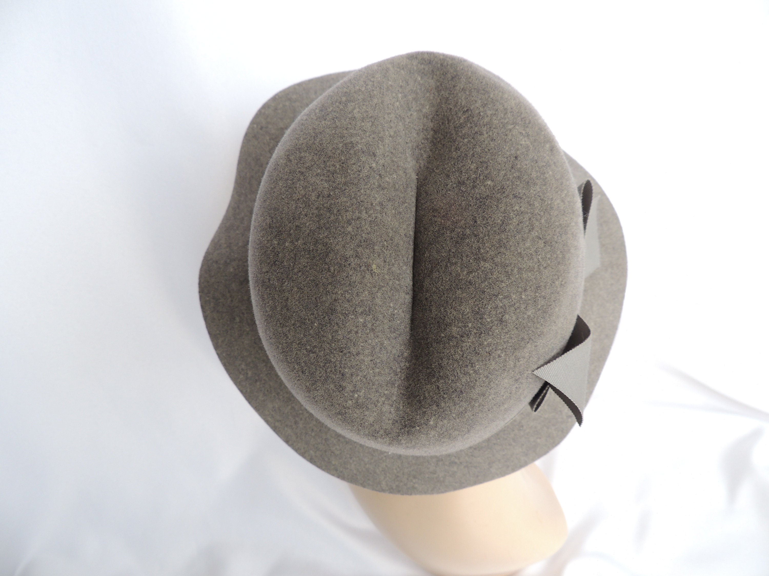 Vintage Frank Olive Gray Wool Felt Fedora/bucket/cloche  display picture 2