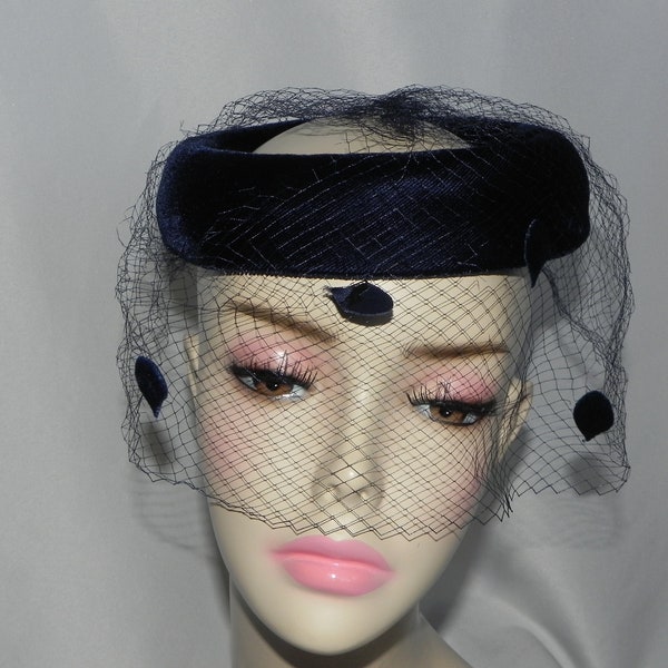 Blue Pillbox Hat Etsy