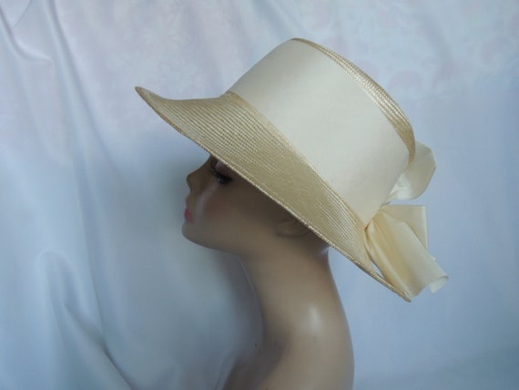 Vintage Natural Off White Straw Dress Hat Fancy H… - image 9