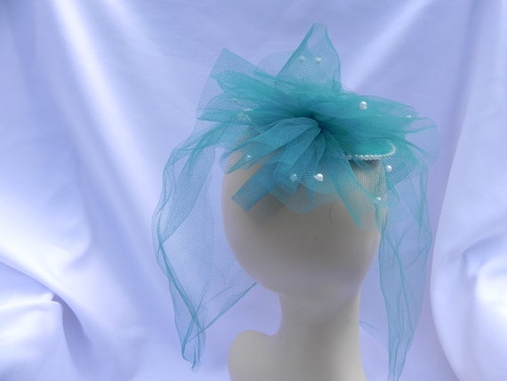 Vintage Teal Blue Derby Fascinator Hat Mini Hat M… - image 4