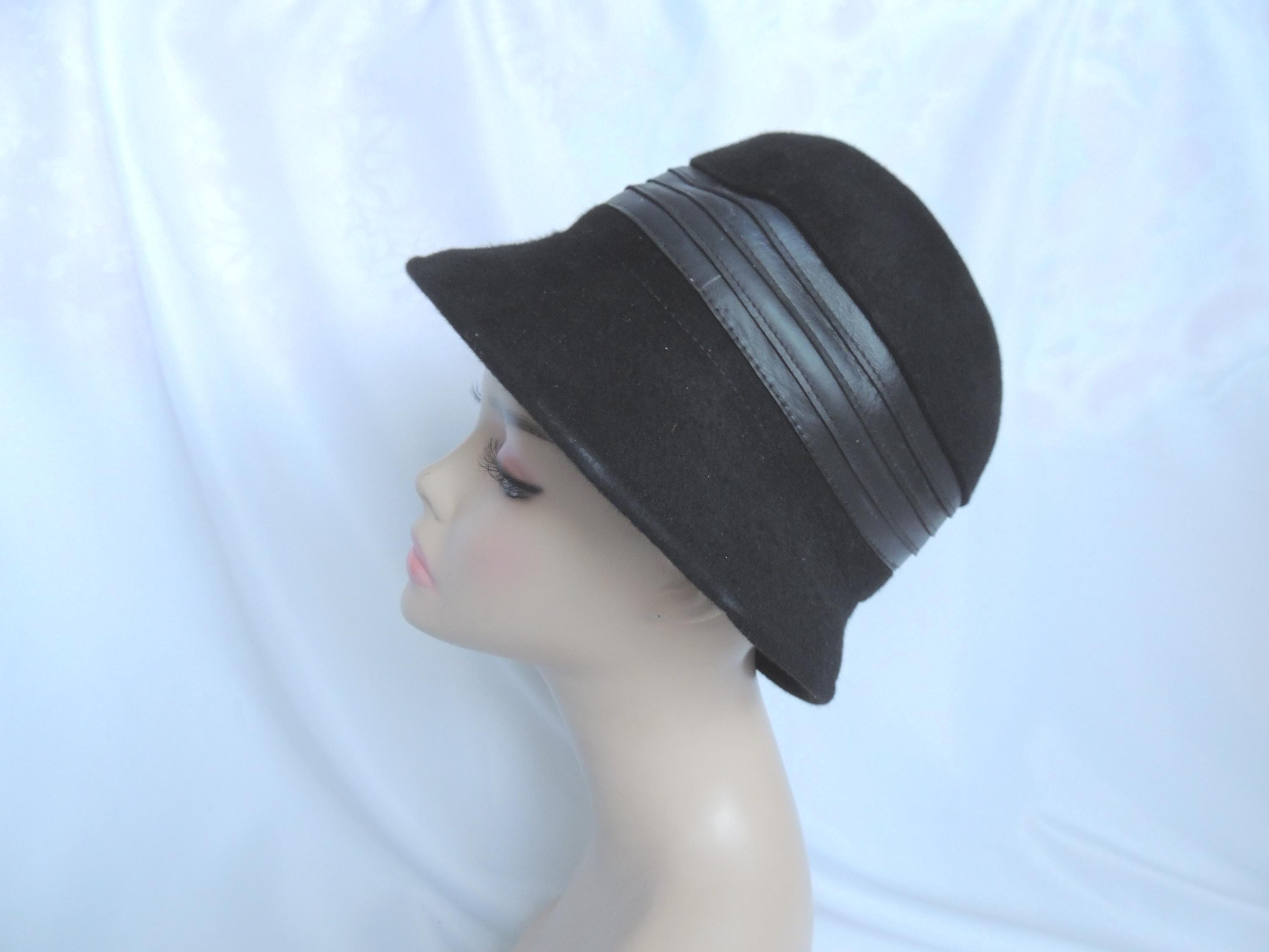 Vintage Frank Olive Black Wool Felt Asymmetrical Bucket Hat 