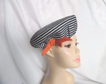Vintage 1950s Sally Victor Boutique White Navy Sailor Tam Beret Hat Vintage 50s Sally Victor Navy Blue Rafia Beret Hat Boutique  main image 3