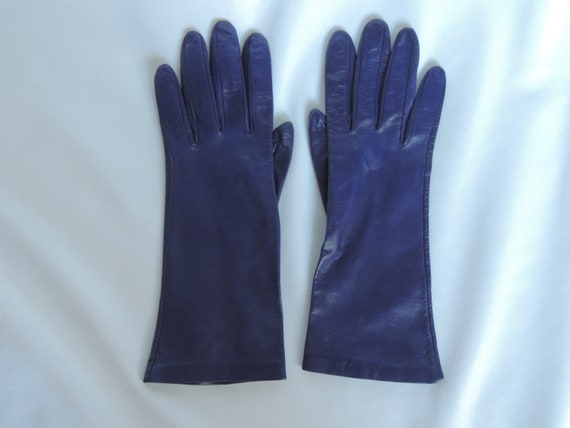 Vintage Navy Blue Italian Leather Short Driving G… - image 3