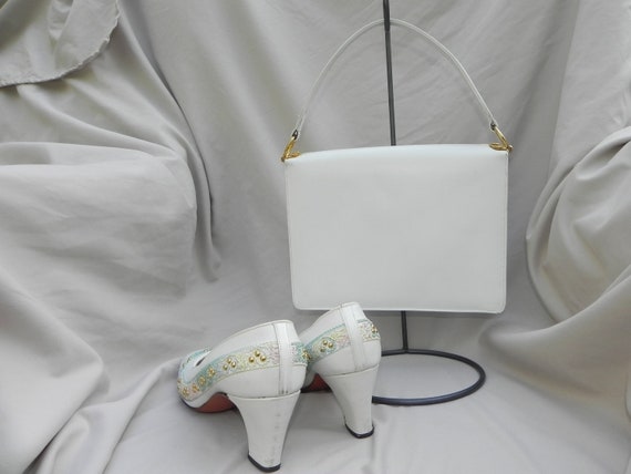 Vintage Stylecraft White Leather Handbag Purse wi… - image 2