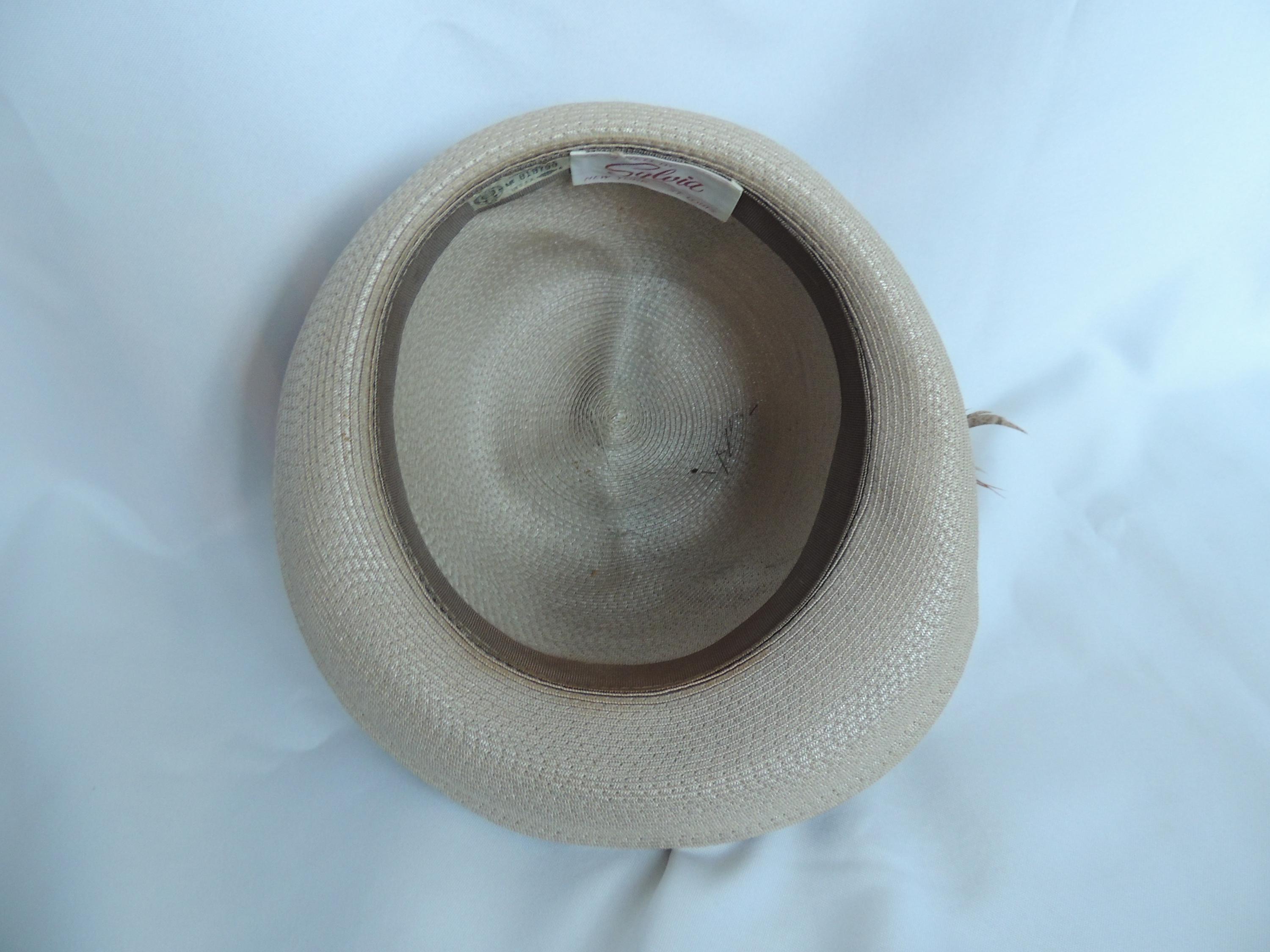Sylvia Hat in Cream/ Beige color Vintage Beige/taupe Straw Fedora Style Hat by Sylvia Dress  main image 2