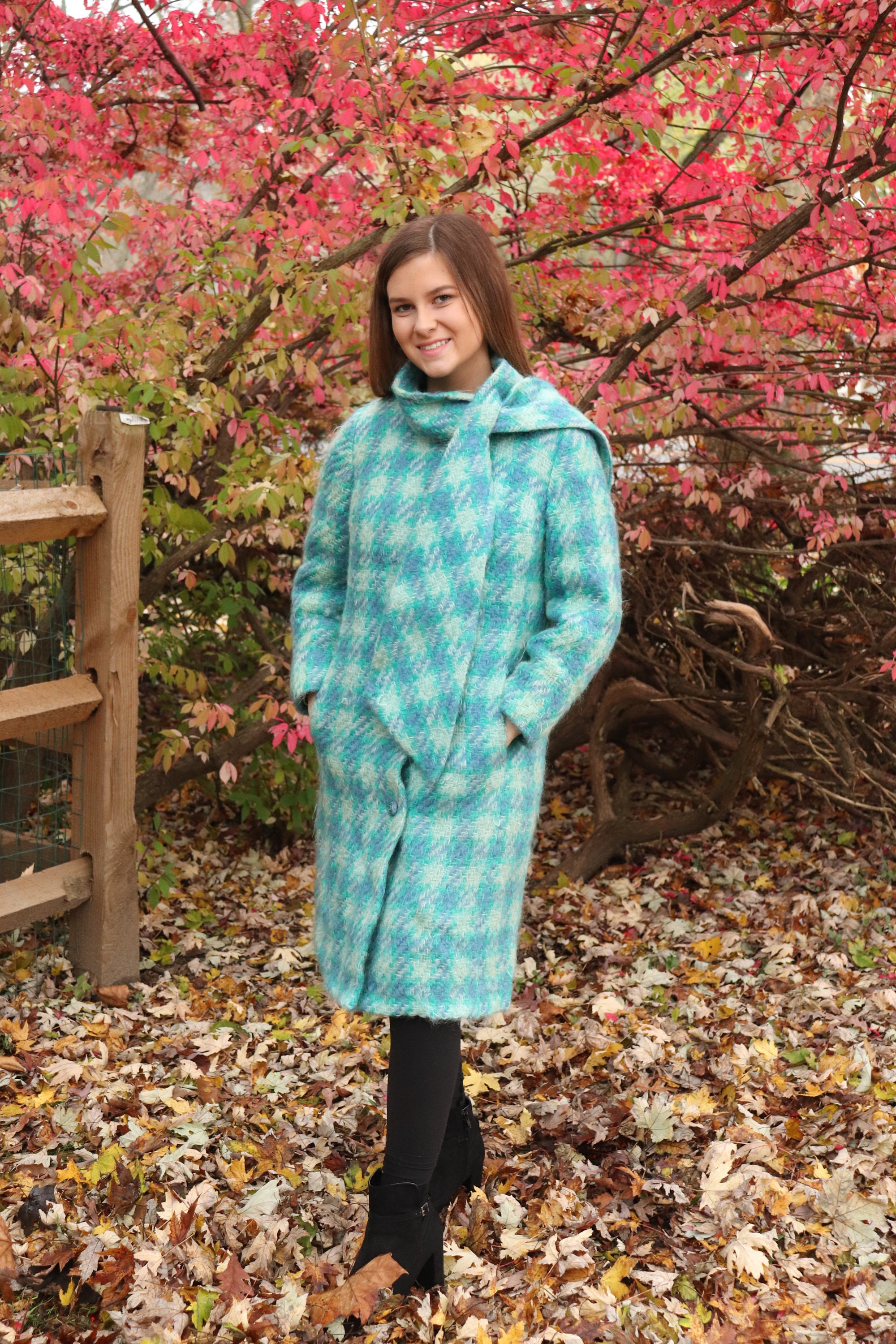 Vintage Coat 1940's or 1950's Blue and Green Plaid Wool Coat