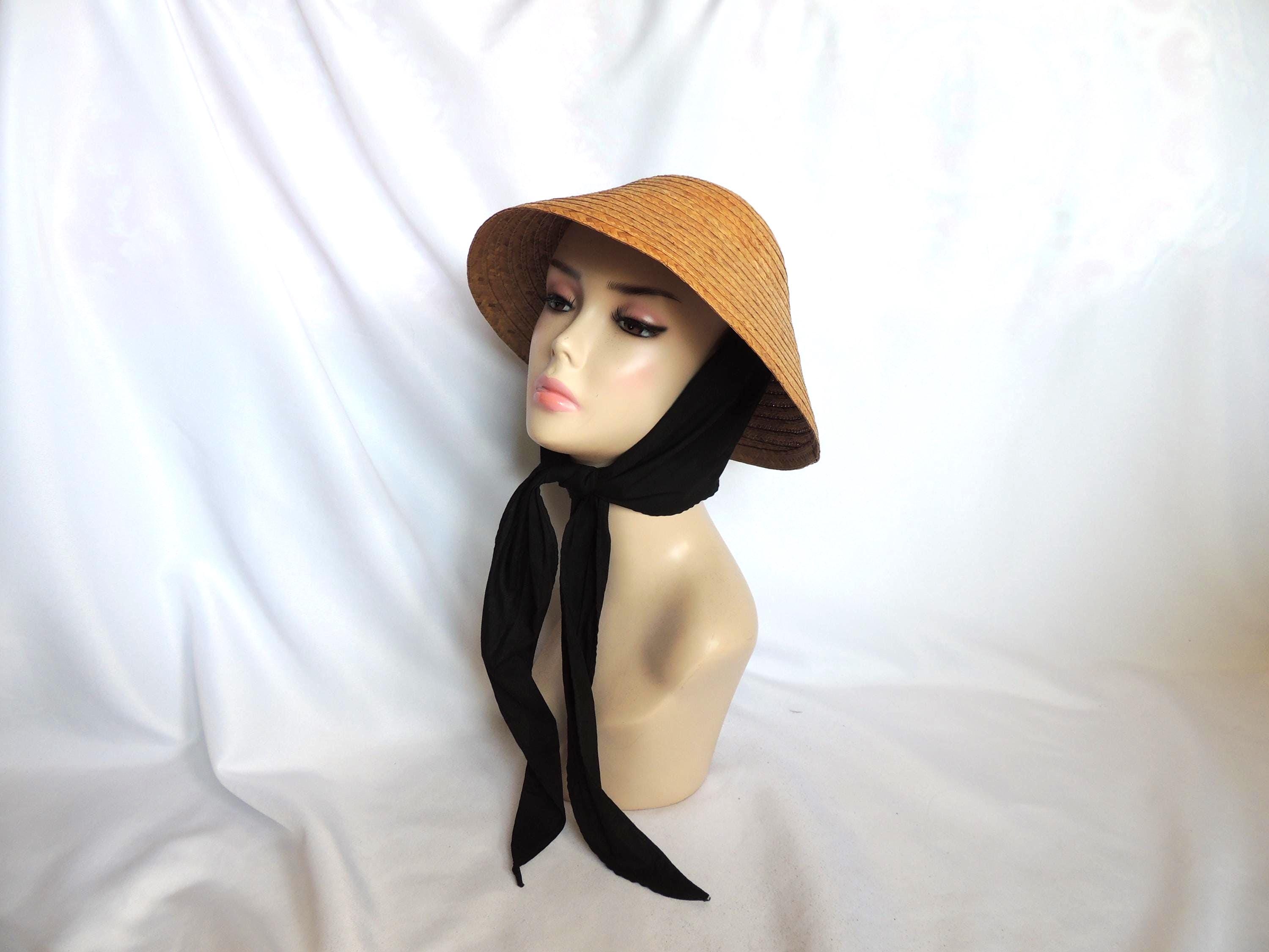 Vintage Style Black Straw Hat - Etsy display picture 1