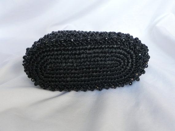 1960's Black Raffia Cello Weave Handbag Purse wit… - image 5