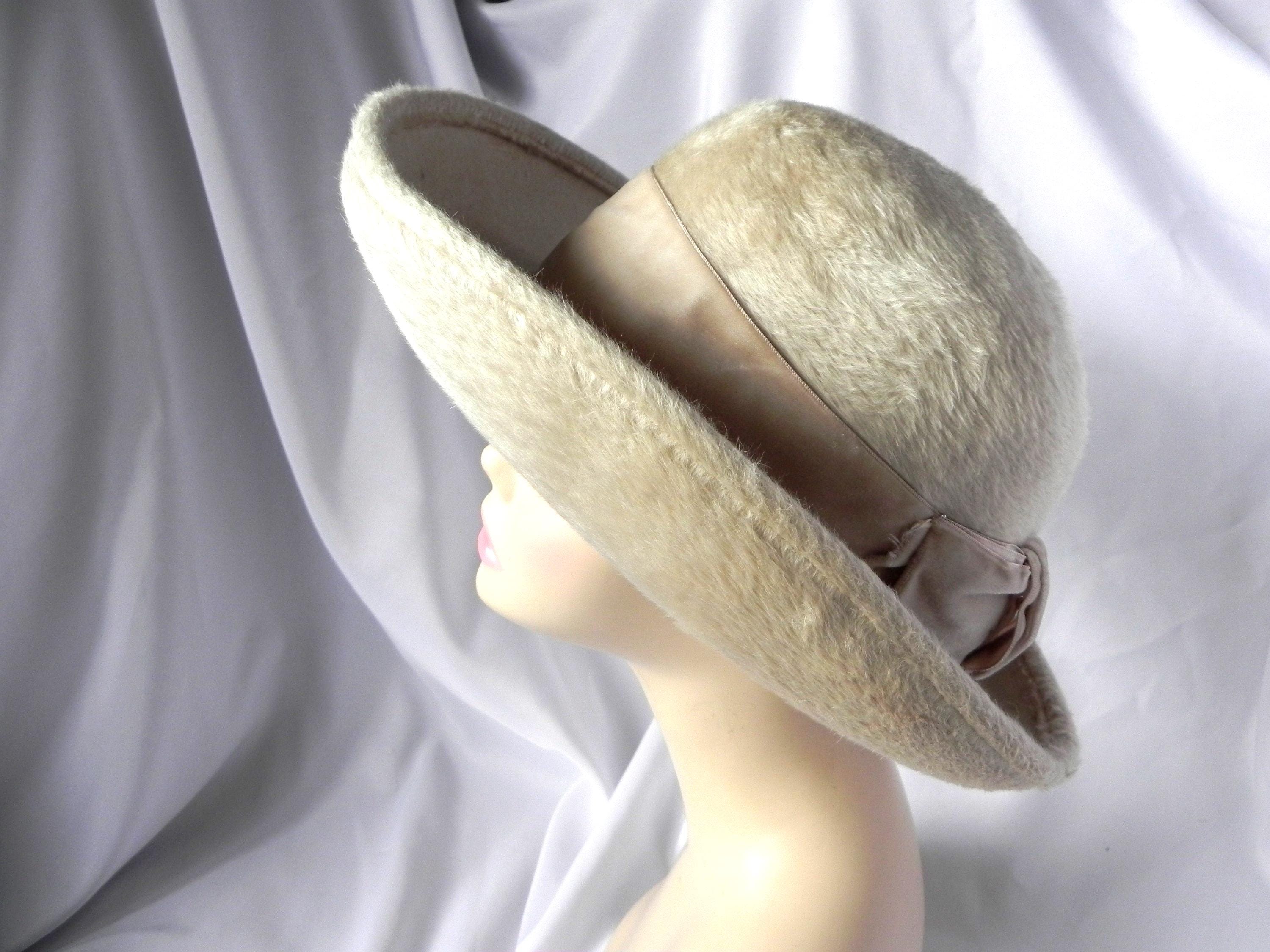 Vintage MCM Jean Arlett 1950s Fur Fashion Australia Ribbon Hat Vintage 60s Madcaps Paris New York Brown Brimmed Hat, Bow  main image 3