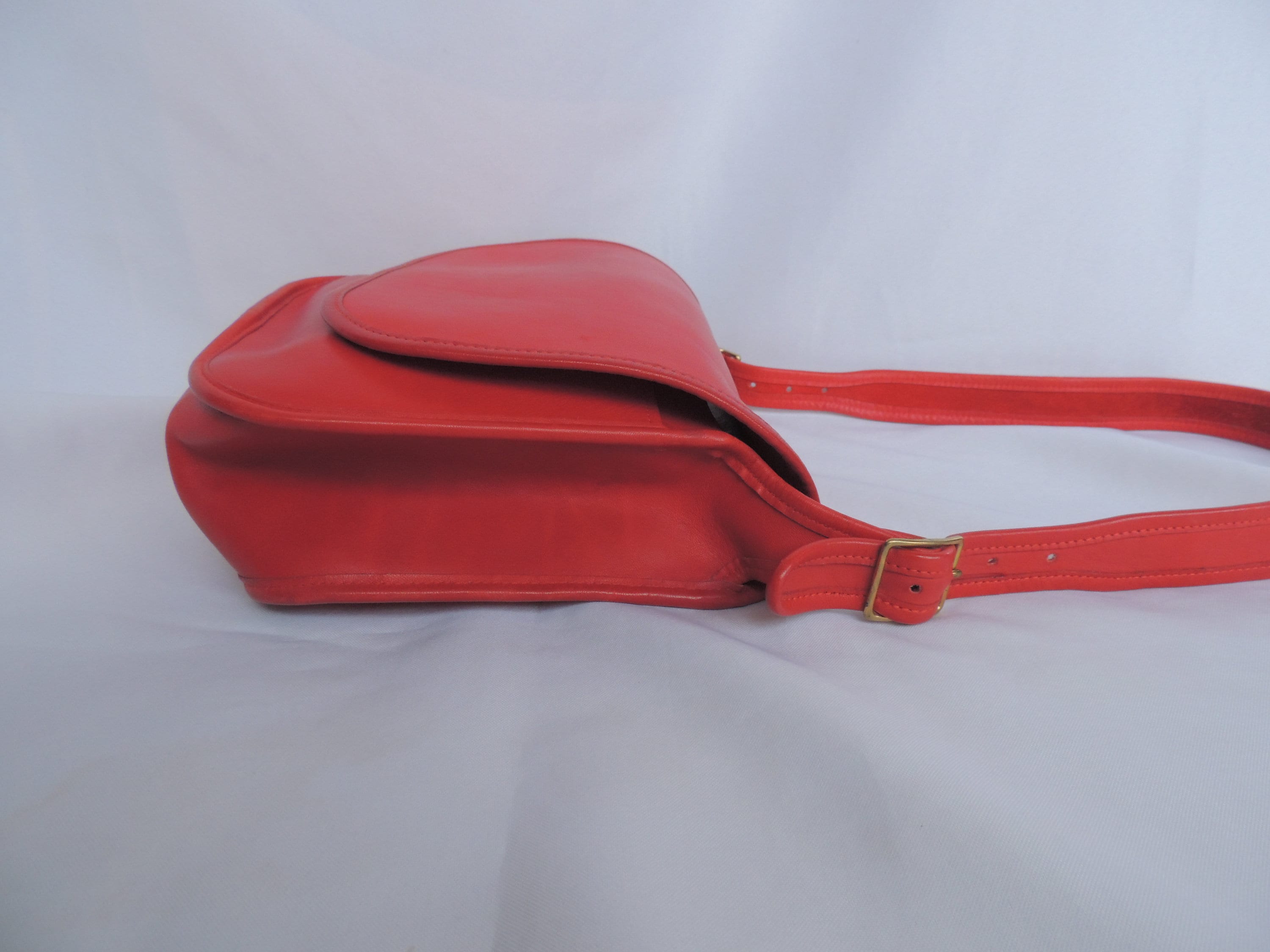 Vintage Red Leather Coach Saddle Bag, Shoulder Crossbody Purse 