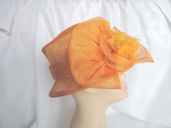 Vintage Tangerine Straw Sinamay Fancy Cloche/bucket Hat With  display picture 1