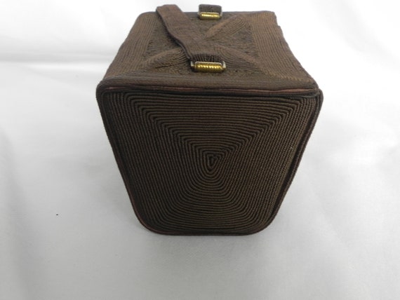 1940's Brown Corde' Corded Box Purse Handbag - image 5