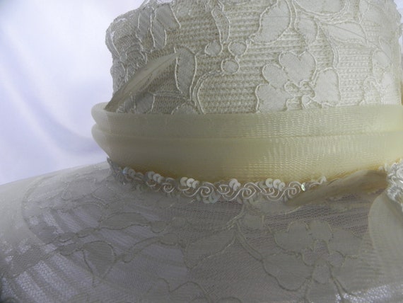 Ivory Synthetic Straw Fancy Hat Derby Hat Wedding… - image 7