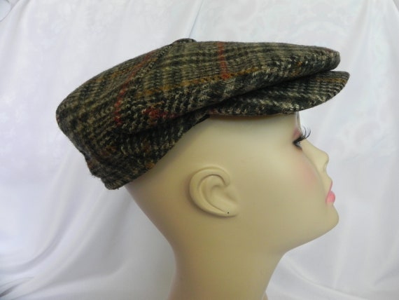 Vintage Beige and Black Wool Plaid Newsboy Cap Be… - image 1