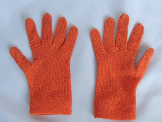 Vintage Italian Orange Short Knit Dress Gloves Ea… - image 6