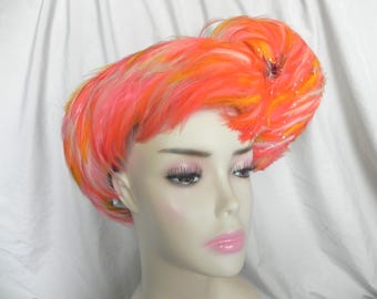 Pink & Gold Jack McConnell Feathered Dress Hat Derby Hat Cloche Hat Formal Hat One of a Kind with Tag Collectible