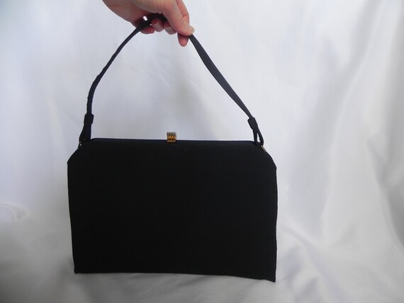 Black Silk Crown Lewis Handbag Purse Mid Century … - image 2