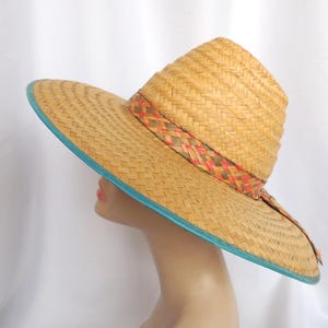 Vintage Natural Tan Straw Sun Hat Gardening Hat Beach Hat Summer Hat Wide Brim Hat