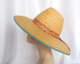 Vintage Natural Tan Straw Wide Brim Sun, Gardening, Beach, Summer Hat