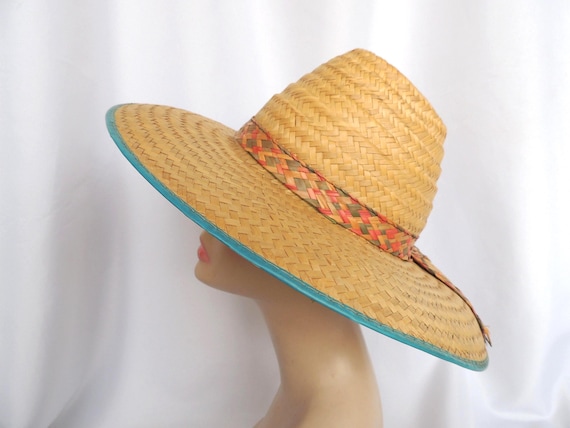 Vintage Natural Tan Straw Wide Brim Sun, Gardening, Beach  display picture 2