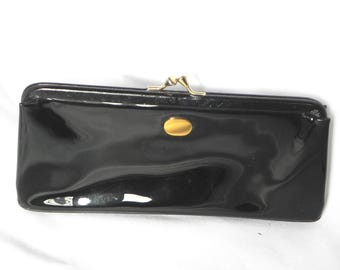 Vintage Black Patent Leather Evening Bag Clutch Purse Handbag by Block
