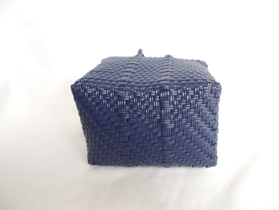 Vintage Navy Blue Molded Plastic Basketweave Purs… - image 6
