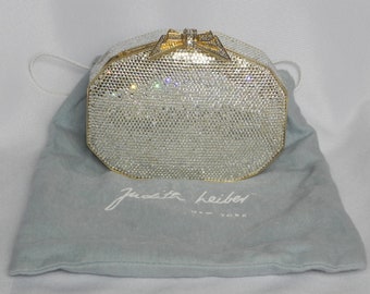 ¡¡¡Venta!!! Judith Leiber hermoso oro y swarovski cristal miniaudiere clutch bolso bolso de noche bolso de hombro coleccionable