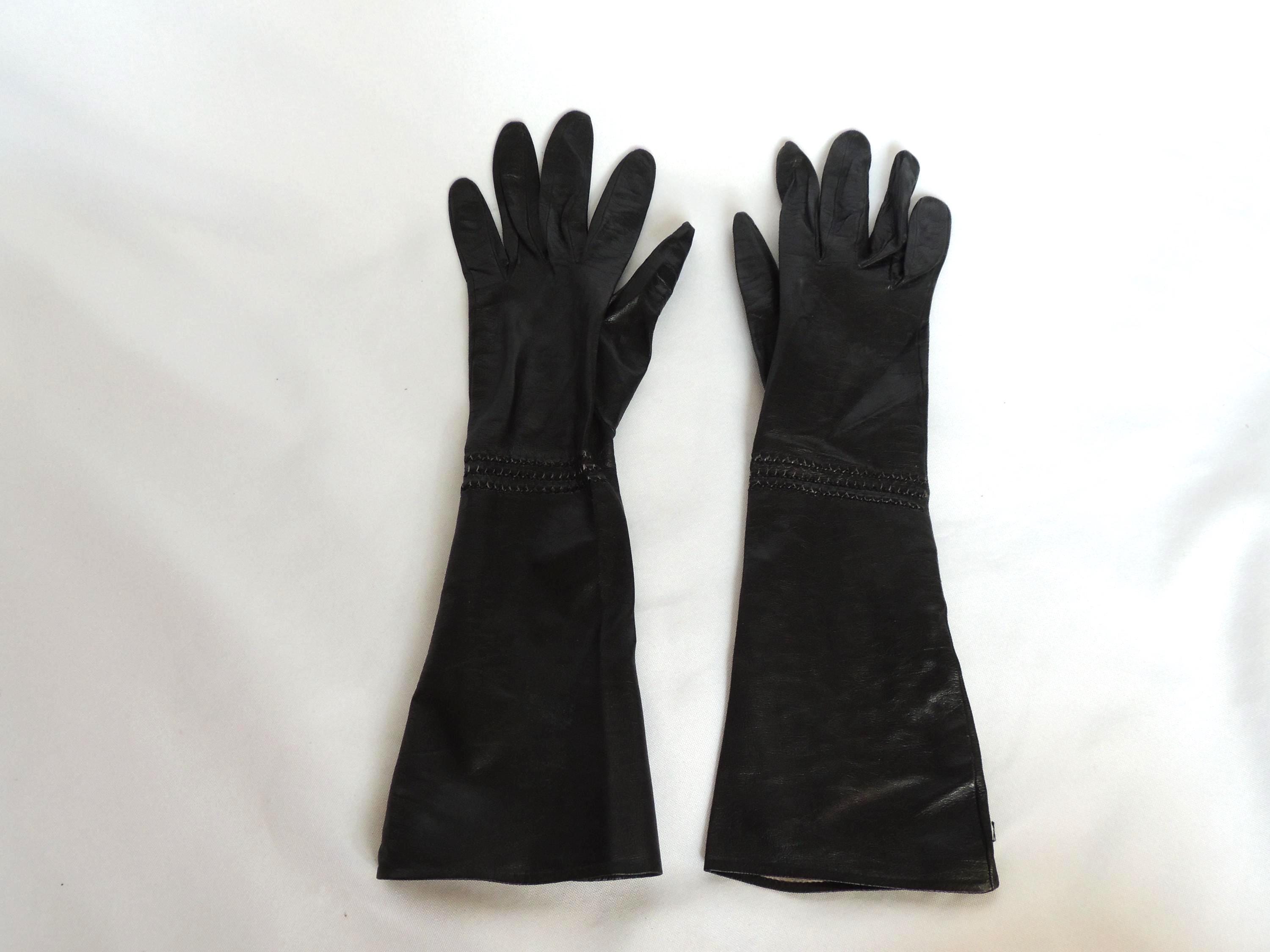 美品　レディース　レザーロンググローブ　ブラック　黒革手袋　サイズ6ハーフ 美品 レディース レザーロンググローブ ブラック 黒革手袋 サイズ6