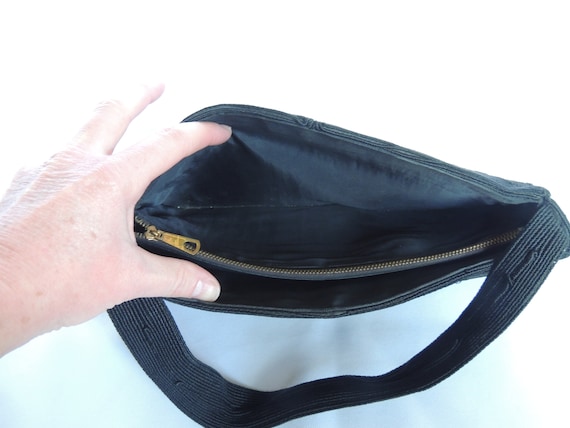 Vintage 1940's Black Corde Handbag, Black Corde P… - image 8