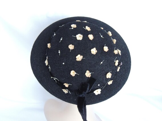 Vintage/Antique Black Boater Style Hat Small Plat… - image 6