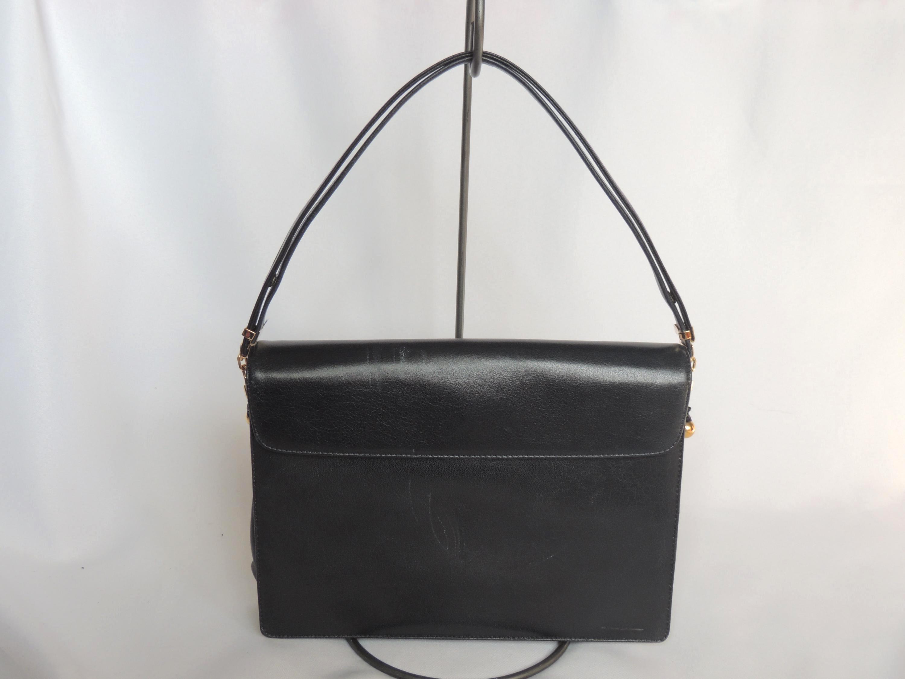 antique アンティーク20s ミニbag Vintage Koret MCM Mid Century Modern Dark Navy Blue Leather