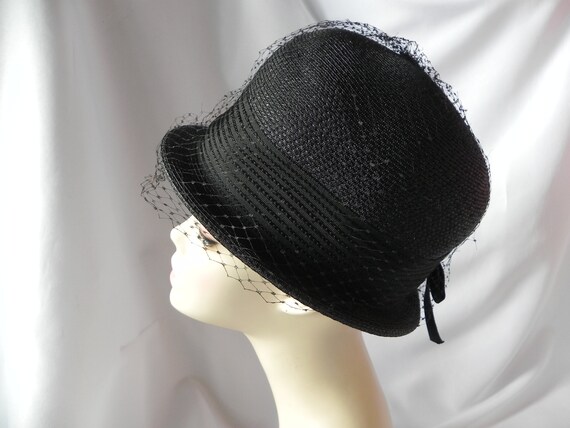 Vintage Black Straw Bowler Derby Hat  Dress Hat C… - image 3