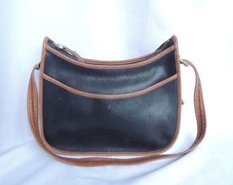 Vintage Coach Black and British Tan Leather Purse Hobo Bag Shoulder Bag Crossbody Bag Messenger Bag #0453-938