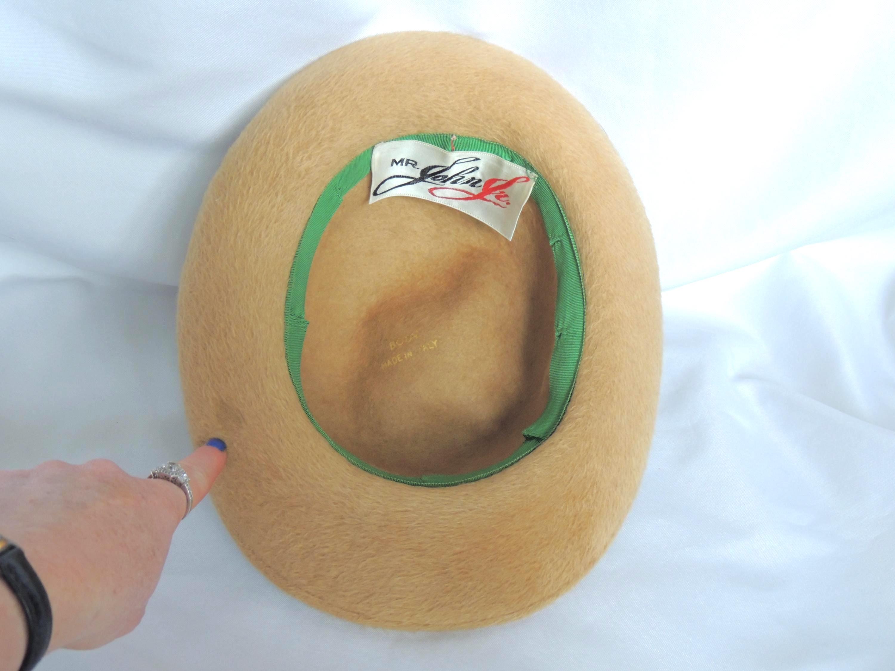 Mr. John Jr Tan Felt Fedora Hat with Dark Fur Trim Vintage Mr. John Jr. Tan Felted Fur Dress Hat Bucket/fedora  main image 4