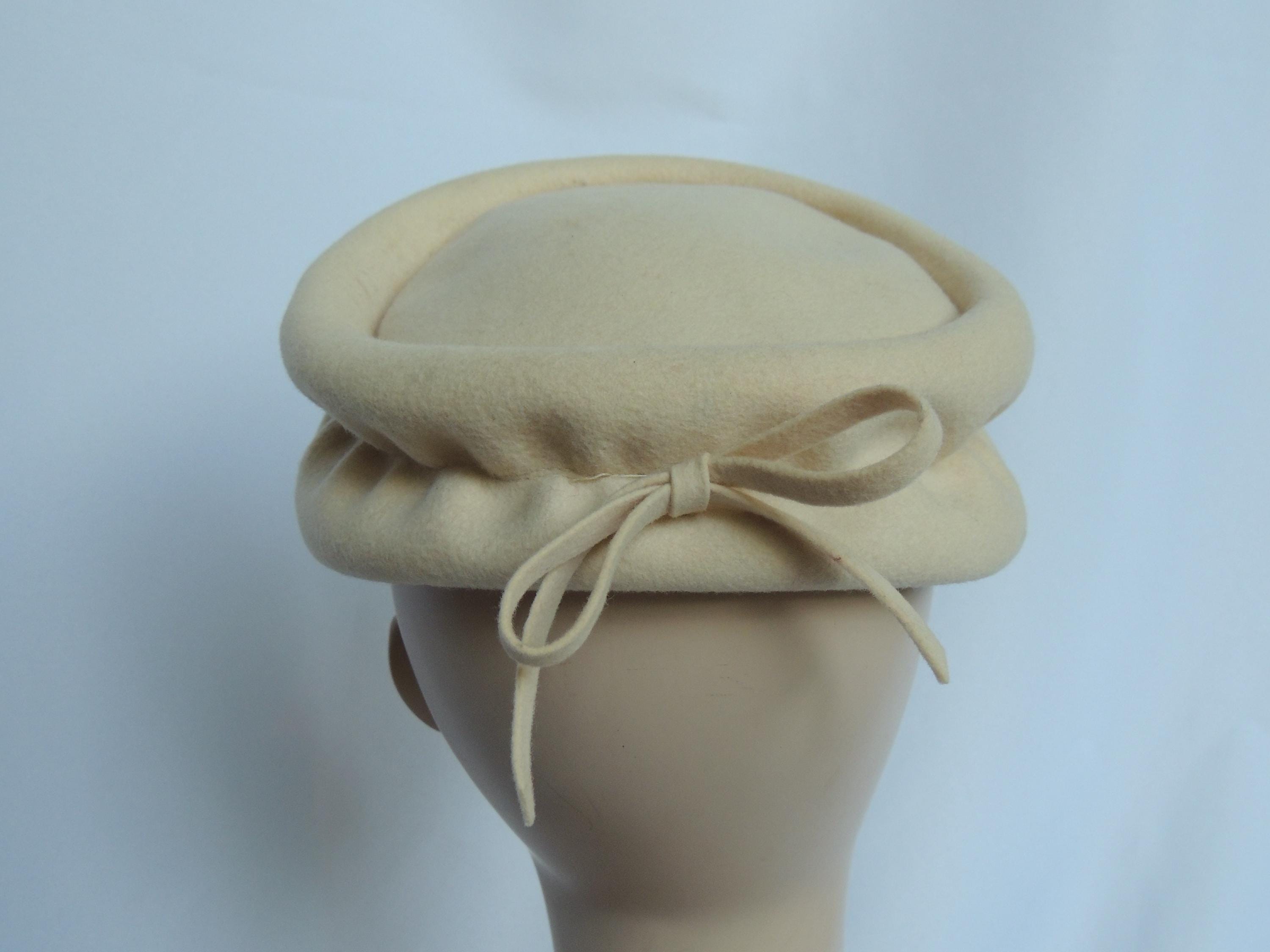 Vtg Pillbox Dress Hat Felt Beaded Sequin Gold Ivory Top Church Whittall and Shon Church Hats - Etsy main image 2