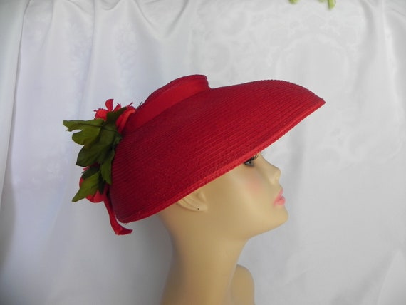 Vintage Red Straw Platter Hat Dress Hat Easter Hat