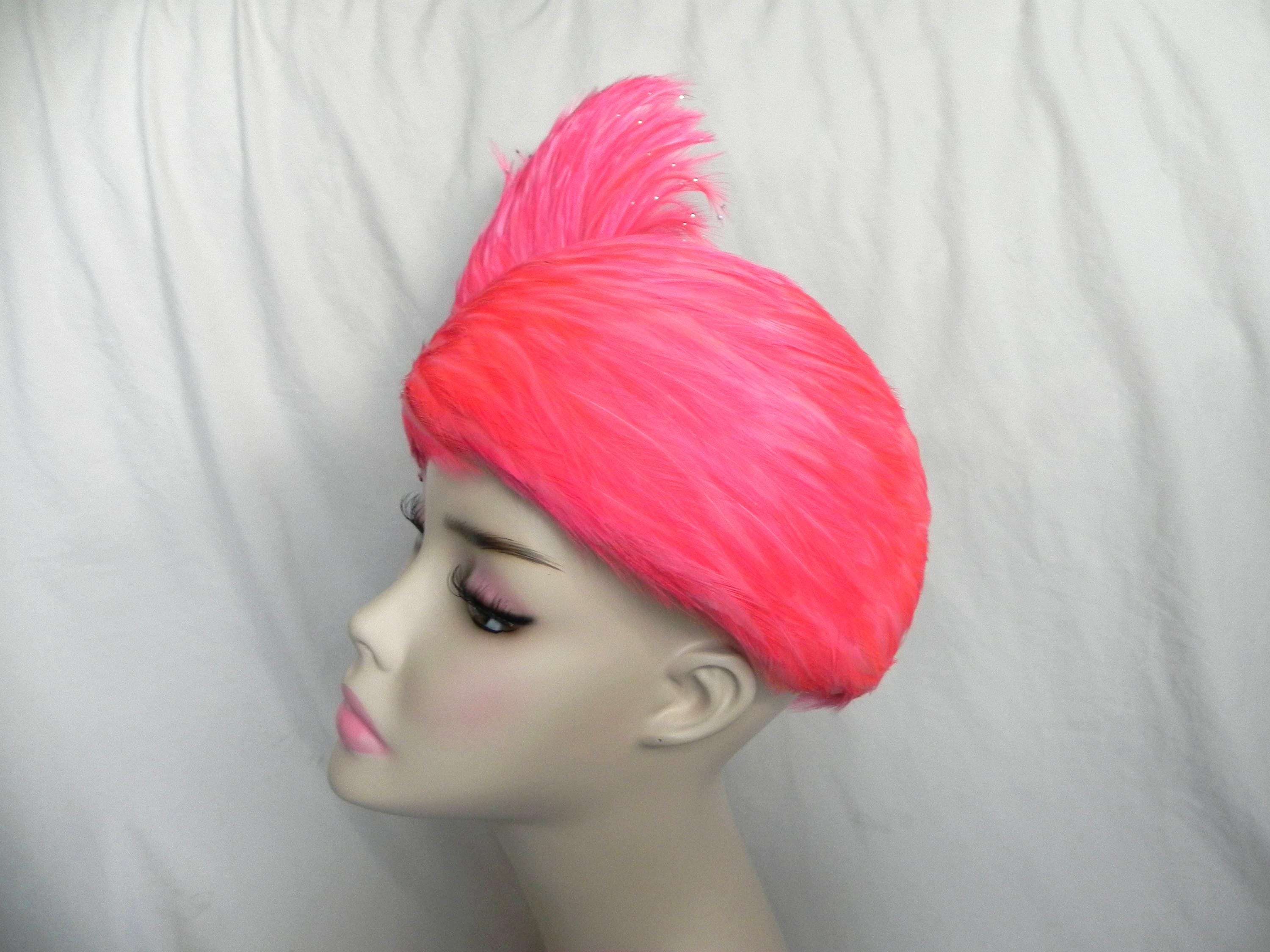 Vintage Jack Mcconnell Fuchsia Feather Cloche Hat With 