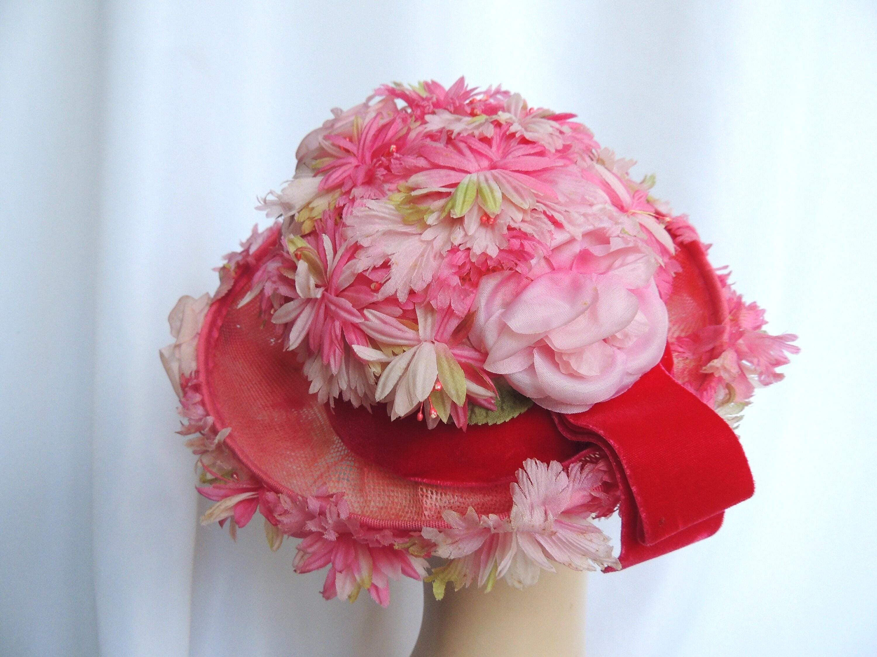 Vintage Pink Floral Hat with Roses For Easter Sunday. Vintage Pink Floral Bucket Hat Dress Hat Easter Hat Church  main image 3
