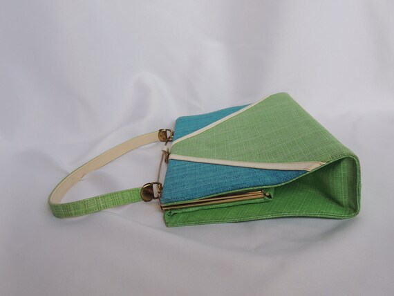 Vintage Green and Teal Blue Handbag Purse Evening… - image 4