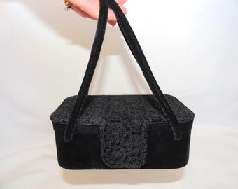 Sac à main vintage en velours noir des années 40 ou 50