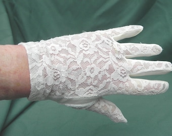 Vintage Short Ivory Lace and Nylon Dress, Wedding, Easter, Evening Gloves