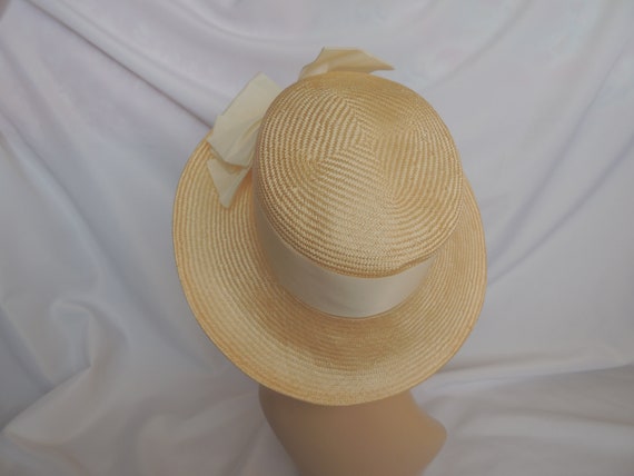 Vintage Natural Off White Straw Dress Hat Fancy H… - image 4