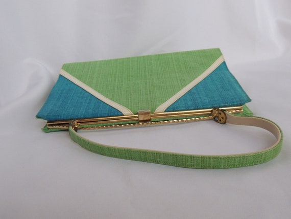 Vintage Green and Teal Blue Handbag Purse Evening… - image 3